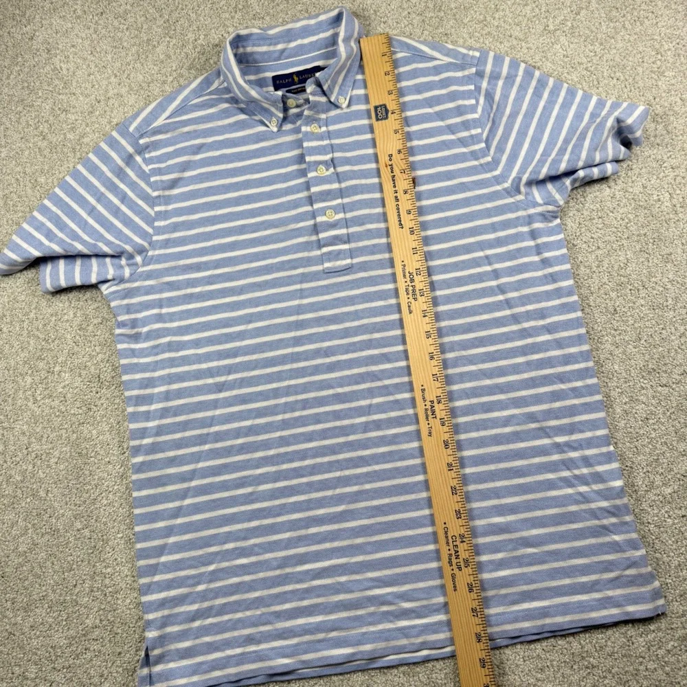 Ralph Lauren Knit Oxford Mens M Blue Striped Button Down Short Sleeve Polo Shirt
